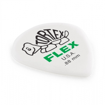 Tortex Flex Jazz III XL -plektra 0.88mm kulmasta kuvattuna.