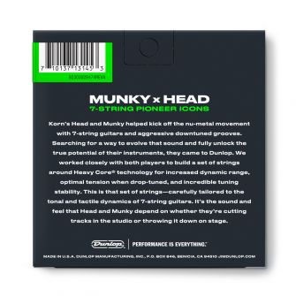 Dunlop Korn 10-65 Heavy Core kielisetti takaa.