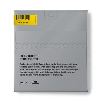 Dunlop Super Bright Steel 40-100 Medium Scale basson kielisetti takaa.