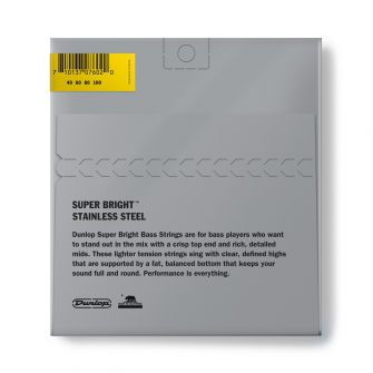 Dunlop Super Bright Steel 40-100 Short Scale basson kielipaketti takaa.