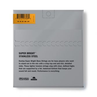 Dunlop Super Bright Steel 40-120 Short Scale basson kielipaketti takaa.