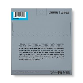 Dunlop Super Bright Nickel 45-125 Medium Scale 5-kielisen basson kielipaketti takaa.