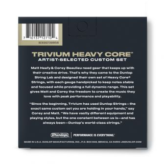 Dunlop Trivium 10-52 Heavy Core sähkökitaran kielipaketti takaa.