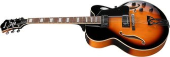 Ibanez AF75-BS jazz-kitara kulmasta kuvattuna.