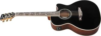 Ibanez Artwood AC391RCE-BKH kitara kulmasta kuvattuna.
