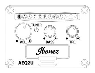 Ibanez AUC10E-OPN konserttiukulelen kontrollit.