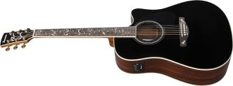 Ibanez AW391RCE-BKH kitara kulmasta kuvattuna.