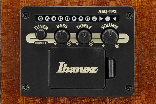 Ibanez AC391RCE-BKH kitaran sisäänrakennettu viritysmittari.