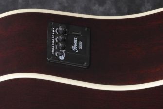 Ibanez AW54LCE-OPN kitaran etuaste ja sisäänrakennettu viritysmittari.