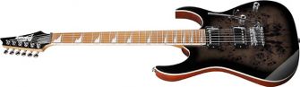 Ibanez GRG220PA1-BKB -kitara kulmasta kuvattuna.