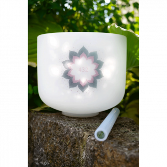 Meinl Sonic Energy Lotus Flower kristalliäänimalja malletin kanssa.