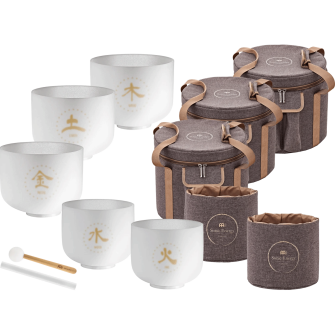 Meinl Sonic Energy TCM Five Elements Crystal äänimaljasetin myyntipakkauksen sisältö.