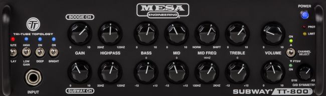 Mesa Subway TT-800 bassovahvistimen etupaneeli.