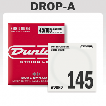 Dunlop 45-145t 5-kielisen basson Drop A -kielet Hybrid Nickel.